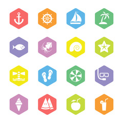 colorful flat beach and summer icon set for web design, user interface (UI), infographic and mobile application (apps)