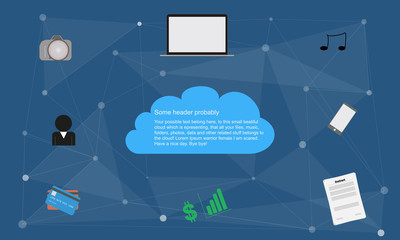 Fototapeta na wymiar Cloud computing concept, data storage and connection in flat colors with cloud and web, infographic, infographics