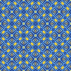 Blue ornament traditional Portuguese azulejos. Oriental seamless pattern