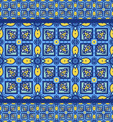 Blue ornament traditional Portuguese azulejos. Oriental seamless pattern