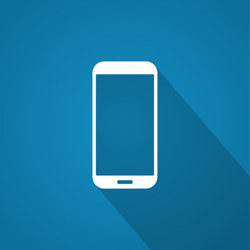 Smartphone icon on blue background with shadow.
