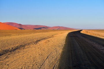 Fototapeta na wymiar Tar road in Namib desert, Namibia, Africa