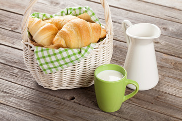 Fresh croissants and milk