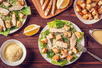 Homemade Chicken Caesar Salad with Cheese and Croutons..