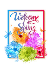 Welcome to spring, poster with flowers 