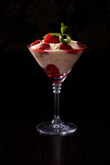 strawberry red and cream or creamy yoghurt dessert