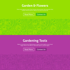Garden and Flowers Line Art Web Banners Set