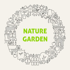 Nature Garden Line Art Icons Set Circle