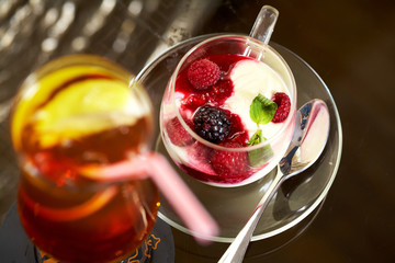 glass of ice tea with lemon cold