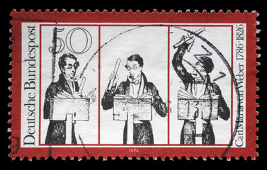 Stamp printed in German Democratic Republic (East Germany) honoring Carl Maria von Weber, shows...