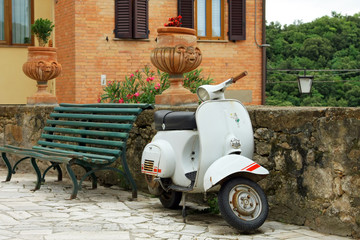 Fototapeta na wymiar classic Vespa is one of the products of the industrial design world's most famous and most often used as a symbol of Italian design