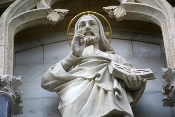 Christ the Teacher on the portal of the cathedral dedicated to the Assumption of Mary in Zagreb