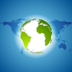 Earth Day background with green globe and map