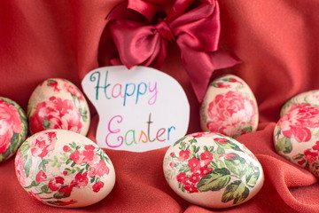 Happy Easter card with decorated Easter eggs