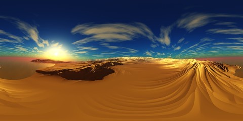 environment map ,HDRI High resolution map.  Round panorama, spherical panorama, equidistant projection, sea sunset over the beach