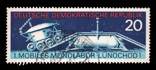 Stamp printed in East Germany shows the soviet moon machine Lunokhod - 1, circa 1971