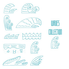 Cute hand drawn doodle sea, ocean waves 