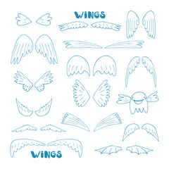 Hand drawn doodle wings collection 