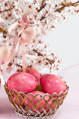 Easter eggs and cherry blossom flowers
