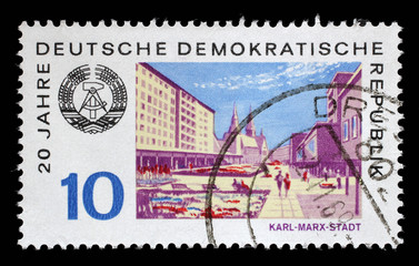 Stamp printed in GDR shows View of Karl Marx Stadt, circa 1969