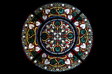 Stained glass window in Basilica Assumption of the Virgin Mary in Marija Bistrica, Croatia