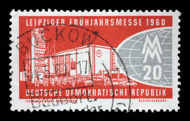 Stamp printed in GDR shows Leipzig Fair, circa 1960