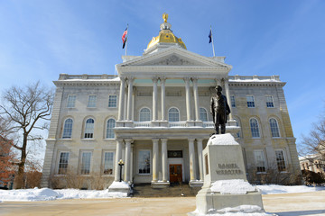 New Hampshire State House in winter, Concord, New Hampshire, USA. New Hampshire State House is the nation's oldest state house, built in 1816 - 1819.