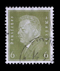 Obraz premium Stamp printed in the German Reich shows Friedrich Ebert (1871-1925), 1st President of the German Reich, circa 1928.