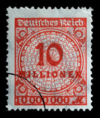 Stamp printed in the Federal Republic of Germany shows image of hyper inflated numbers, series, circa 1932