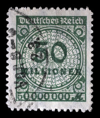 Stamp printed in the Federal Republic of Germany shows image of hyper inflated numbers, series,...