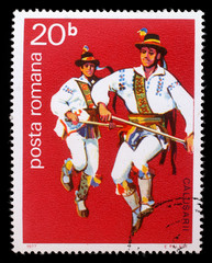 Stamp printed by Romania, shows Romanian male folk dancer, circa 1977