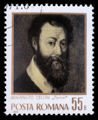 Stamp printed by Romania, show Benvenuto Cellini, circa 1971.