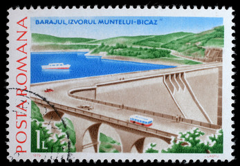 Stamp printed in Romania shows Izvorul Muntelui-Bicaz, Hydrotechnic Stations and Dams issue, circa 1978.