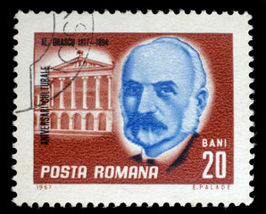Stamp printed in Romania shows Alexandru Hristea Orascu (1817 – 1894) Romanian architect, circa 1967.
