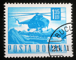 Stamp printed in Romania showing a Mil Mi-4 helicopter, circa 1967.