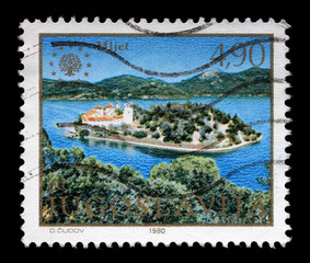 Stamp printed in Yugoslavia shows the island of Mljet, Adriatic sea, Croatia, circa 1980.