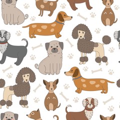 Seamless pattern with cute dogs