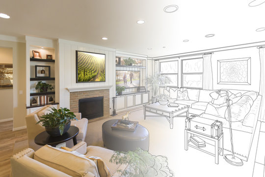 Living Room Drawing Gradation Into Photograph