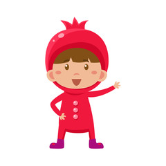 Kid In Pomegranate Costume. Vector Illustration