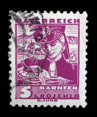 Stamp printed in the Austria shows Woman from Carinthia, Regional Costume, circa 1934