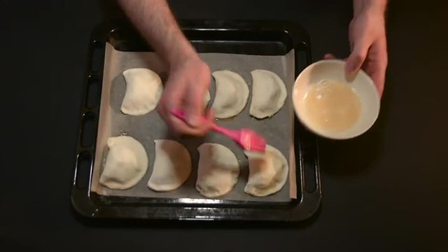 Cook Patties Hand Rubs Whipped Chicken Egg,