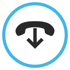 Phone Hang Up vector bicolor icon. Image style is a flat icon symbol inside a circle, blue and gray colors, white background.