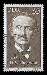 Stamp printed in GDR shows Heinrich Schliemann (1822-1890), archaeologist, circa 1972