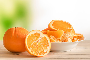 Oranges on a wooden table
