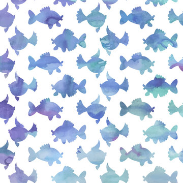 Pattern with different fishes silhouettes