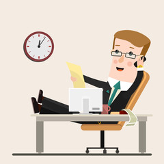 Businessman working at office, vector illustration, flat style.  Business concept cartoon illustration