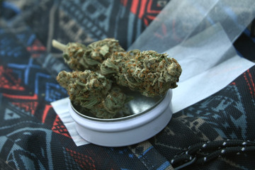 Weed Buds In Can With Rolling Papers