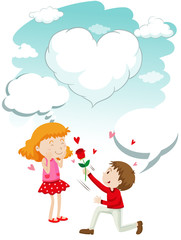 Boy giving rose to girl
