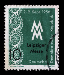 Stamp printed in GDR shows Leipzig Autumn Fair, circa 1956