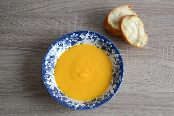 Pumpkin cream-soup with croutons